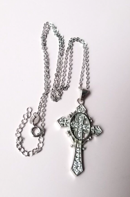 #ad Sterling Cross with Crystals 18quot; Chain w Extender 5gms 1.5quot;x1quot; $14.00