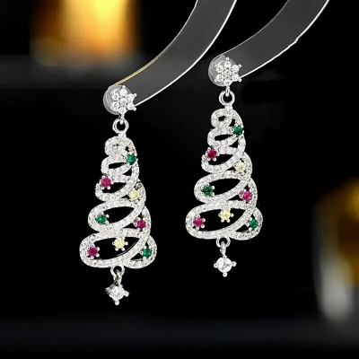 #ad Fashion Women Rhinestone Christmas Tree Earrings Jewelry Holiday Christmas Gift $15.98
