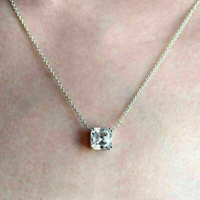 #ad 2 Ct Asscher Cut Diamond Solitaire Pendant 18 quot;Necklace 14k White Gold Finish $8.40