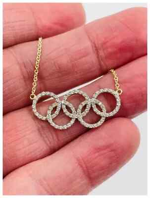 #ad 1Ct Round Cut Real Moissanite Circle Pendant 14K Yellow Gold Plated 18 Chain $113.39