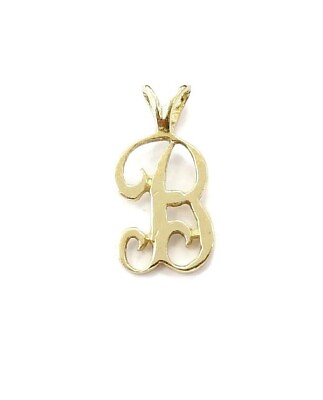#ad 14K Yellow Gold Script Initial Letter B Charm Necklace Pendant 0.6 $124.99