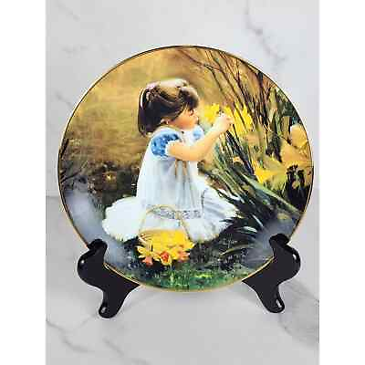 #ad Flowers For Mother Little Girl Year 1993 Porcelain 8quot; Plate Wall Decor Vintage $15.00