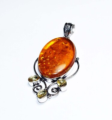 #ad Amber And Citrine Gemstone Handmade Fashion Jewelry Pendant S 3quot; D3025 $8.99