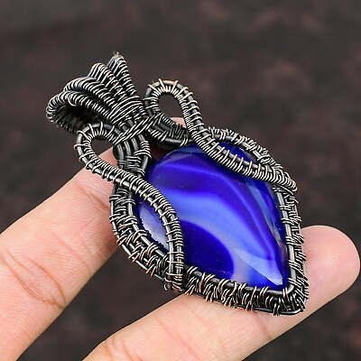 #ad Blue Botswana Agate Jewelry Copper Gift For Friend Wire Wrapped Pendant 2.91quot; $20.40