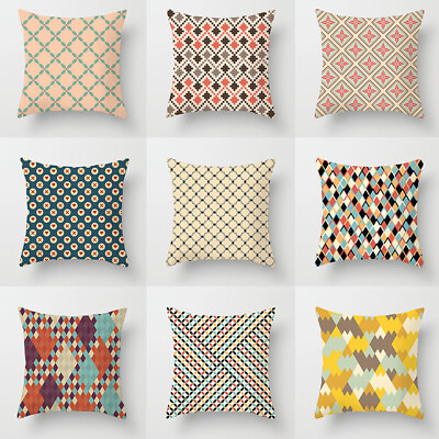 #ad Throw PILLOW COVER Retro Color geometric Decorative Double Sided Cushion Case $7.99