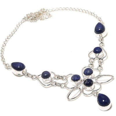 #ad Lapis Lazuli Gemstone 925 Handmade Sterling Silver Jewelry Necklaces Size 18quot; $10.99
