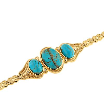 #ad Paul Deasy Gem Gold Plated Oval Turquoise Bracelet Fits 7quot; 8quot; Hsn $52.52