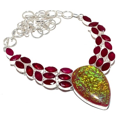 #ad Triplet Fire Opal Ruby Gemstone 925 Sterling Silver Jewelry Necklace 18quot; $33.25