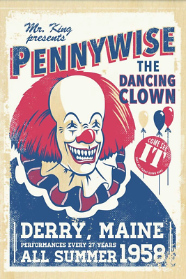 #ad 1990 Stephen King IT Pennywise The Dancing Clown Derry Maine Poster Print 🤡 $3.39