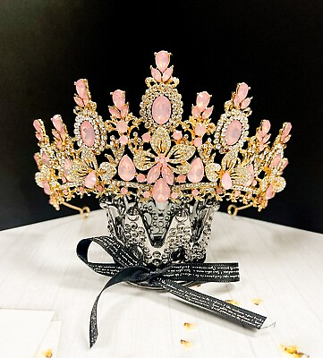 #ad Rose Quartz Princess Tiara Pink Gemstone Crown Pink Flower Crystal Tiara $39.99