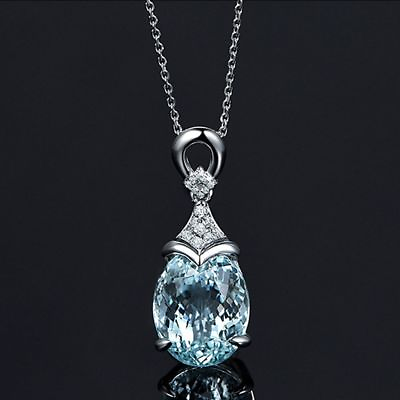 #ad #ad Women Fashion Gemstone Natural Chain Aquamarine Jewelry Necklace Pendant Silver $1.70
