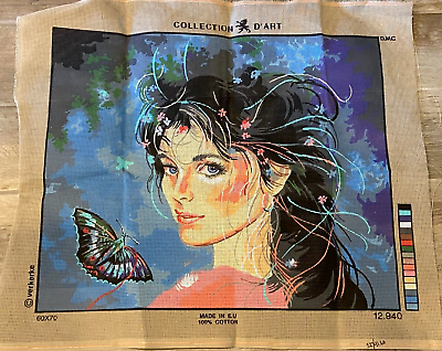 #ad Collection D#x27;Art Needlepoint Tapestry Canvas 19 x 24 Portrait of Lady Butterfly $22.49