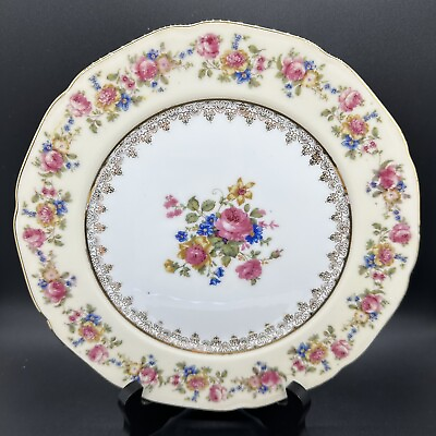 #ad Vintage Gold Castle Floral Roses 8 5 8” Lunch Salad Plate Japan Cream White Cera $15.00