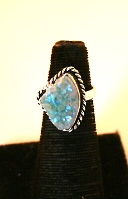 #ad 925 Sterling Silver light blue gold sparkle druzy stone ring multiple sizes $3.60