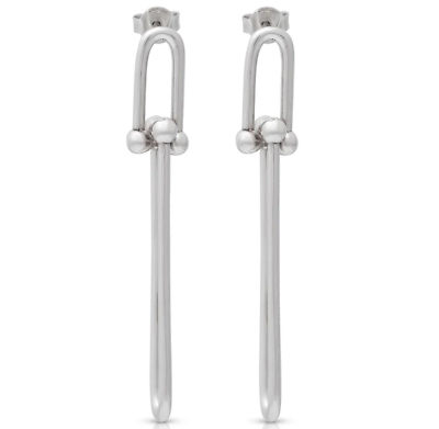 #ad Madewell Silver J Link Drop Earrings Long Dangle American Designer Eliza U Vince $3.99