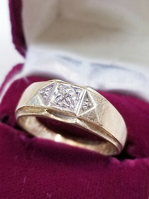 #ad Mens 10kt Yellow Gold Ring One Round Brilliant Full Cut Diamond 0.015ct sz 11 $337.84