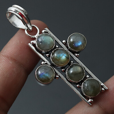 #ad Q5541 Labradorite Silver Plated Cross Pendant 2quot; Gemstone Jewelry $3.67