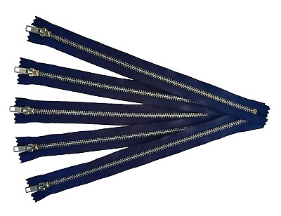 #ad Navy Blue Closed End Zippers YKK Metal Zippers Aluminum Silver Zipper 5 pcs $10.50