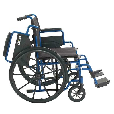 #ad Drive Medical Wheelchair Blue Streak W Flip Back Desk Arm 20quot; Seat Footrest $159.99