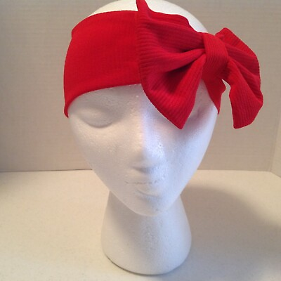 #ad Large Bow Headband Stretch Hairband Head Wrap Covering Wide Banded Red $9.99