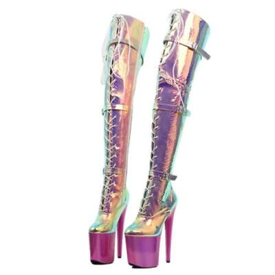 #ad Sexy High Heel Gothic Buckle Platform Women 20cm Stiletto Heel Over Knee Boots L $132.37