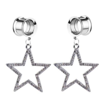 #ad Pair Dangle Shining Crystal Star Ear Gauges Ear Tunnels Piercing Body Jewelry $16.37