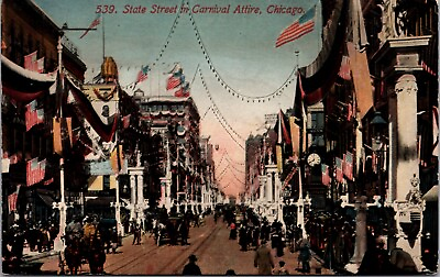 #ad Postcard State Street in Carnival Attire in Chicago Illinois $8.00