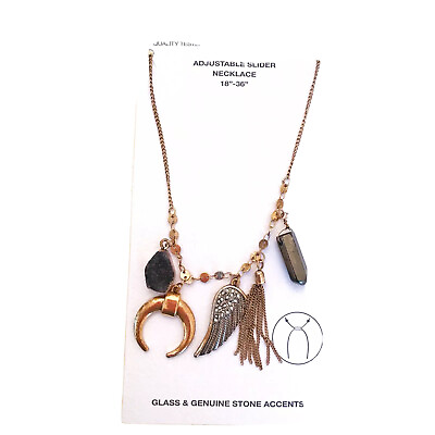 #ad Wishbone Crescent Good Luck Charm Necklace 24 Karat Dark Gold Plated Adjustable $30.00
