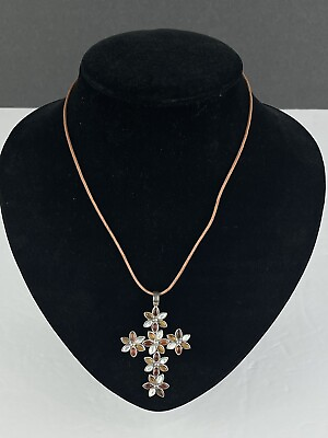 #ad Sterling Silver 925 Multi Gemstone Stone Flower Cross Pendant For Necklace $42.50