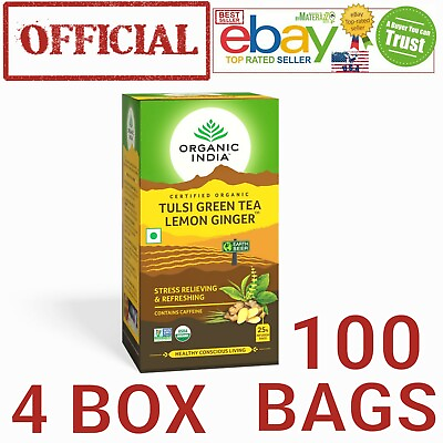 #ad Lemon Ginger EXP.6 2025 Tea Organic India Tulsi Green OFFICIAL 4 BOX 100 BAGS $31.99