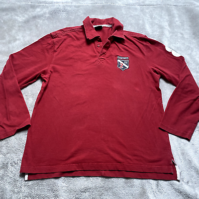 #ad Next Polo Shirt mens Large Red Long Sleeve Logo Collar Rugby Top Button Casual GBP 10.38