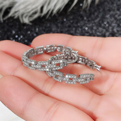 #ad Elegant 925 Silver FilledGold Hoop Earring Women Jewelry Cubic Zircon C $4.64