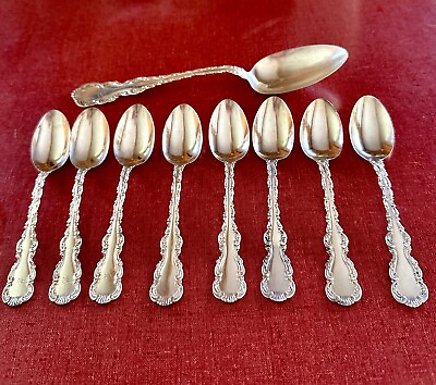 #ad 8 antique 1895 Gorham Louis IV Sterling Silver Teaspoons Serving Spoon Estate $250.00