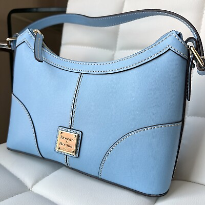 #ad Dooney Bourke Saffiano Leather Grain Pebble Baguette Bag Purse Light Blue $119.99