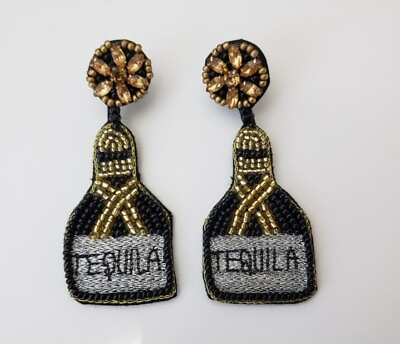 #ad Fun Novelty Black Tequila Beaded Earrings $9.95
