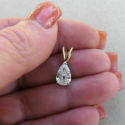 #ad 1.00Ct Pear Cut D VVS1 Diamond 14K Yellow Gold Finish Pendant Without Chain $72.00
