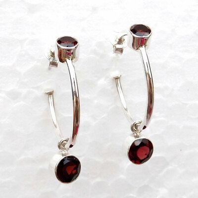 #ad Hoop Earring 925 Sterling Silver gemstone Hoop Earring Handmade Earrings E04 $21.20
