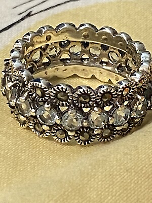 #ad STERLING TOPAZ amp; MARCASITE SCALLOPED BAND RING SIZE 6.75 $47.99