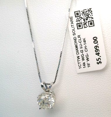 #ad $5500 1CTTW GENUINE Diamond SOLITAIRE PENDANT NECKLACE 14k WHITE Gold SOLID 18#x27; $1199.99