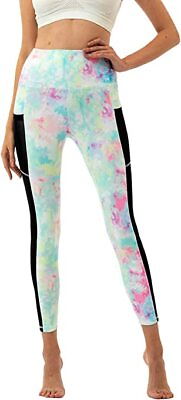 #ad YGOODM Womens Tie Dye Tummy Control Leggings High Waist Yoga Pants Rainbow XL $13.89