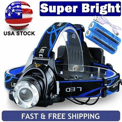 #ad 990000LM LED Headlamp Rechargeable Headlight Zoomable Head Torch Lamp Flashlight $14.25