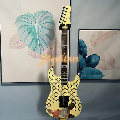 #ad Hot Sale Electric Guitar Cream Solid Body Solid Body 6 String Black Hardware $251.10