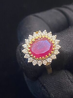 #ad 7.42 Cts Round Brilliant Cut Diamonds Centered Ruby Cocktail Ring In 18K Gold $2693.76