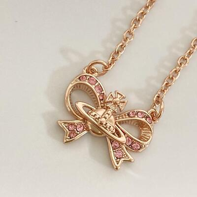 #ad Vivienne Westwood Necklace Ribbon Heart Pink Gold w drawstring EJ676 $118.37