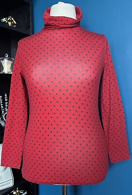 #ad EX D amp; Co Top Stretch Polka Dot Red High Neck Ladies Womens Casual Small S GBP 10.99