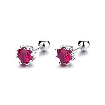 #ad 1CT Red Ruby 5mm Small Stud Earrings Ball Screw Back 925 Solid Sterling Silver $27.51
