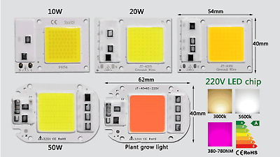 #ad 10W 20W 30W 50W watt LED Chip COB white warm spectrum grow light lamp 110V 220V $1.56