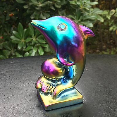 #ad 580g A Rainbow Titanium Quartz Dolphin Carved Crystal Reiki Healing .LW190 $64.77