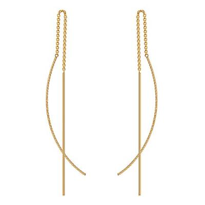 #ad 14K Gold Threader Earrings Cruved Long Thin Wire Drop Dangle Earrings for Wom... $27.18