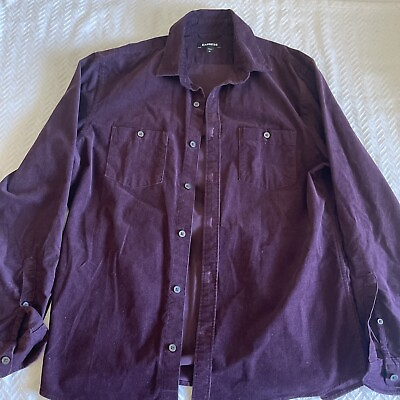 #ad Express Modern Fit L Button Up Maroon Stripped Shirt $15.00